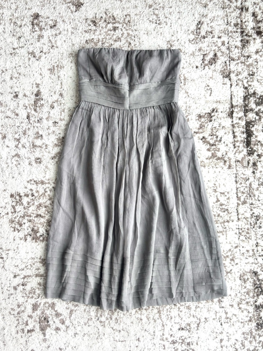 J. Crew Juliet 100% Silk Cocktail/Bridesmaid/Party Strapless Grey Chiffon Dress